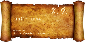 Klár Irma névjegykártya