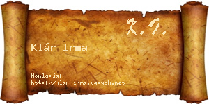 Klár Irma névjegykártya